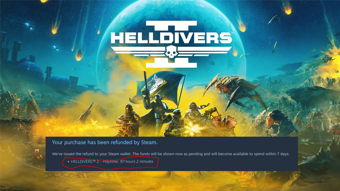 Berita : Steam Perbolehkan Gamer Untuk Refund Helldivers 2 Tanpa Ada Minimal Playtime
